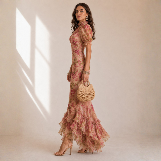 Muriel - Vestito Aderente Lungo Con Stampa Floreale, dettaglio 2
