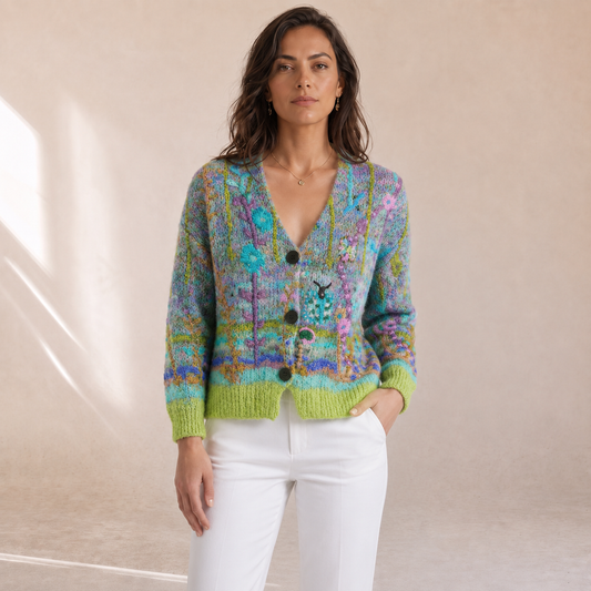 Krystal - Cardigan Donna Con Ricami Floreali, dettaglio 2