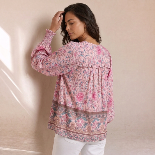 Elena - Blusa Estiva Floreale Con Maniche A Sbuffo