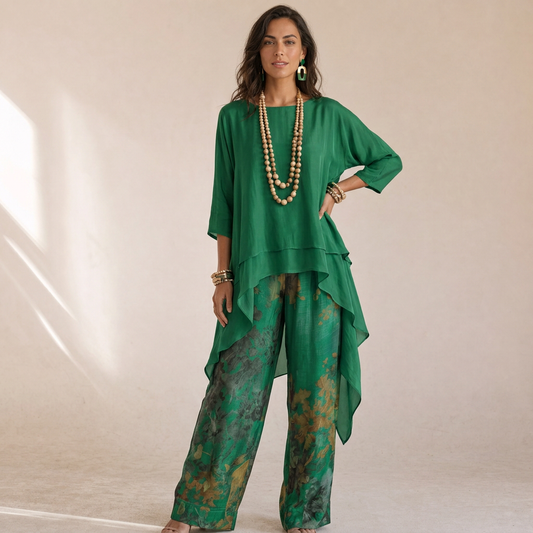 Alessia - Completo Due Pezzi Floreale Con Pantaloni Ampi