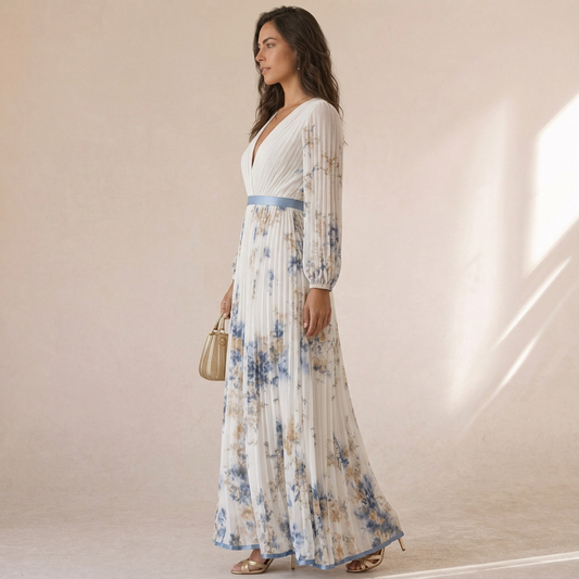 Bianca - Abito Maxi In Chiffon Floreale Con Maniche A Palloncino