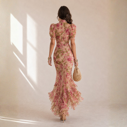 Muriel - Vestito Aderente Lungo Con Stampa Floreale, dettaglio 3