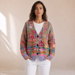 Krystal - Cardigan Donna Con Ricami Floreali, dettaglio 3