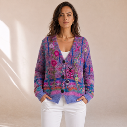 Krystal - Cardigan Donna Con Ricami Floreali, dettaglio 4