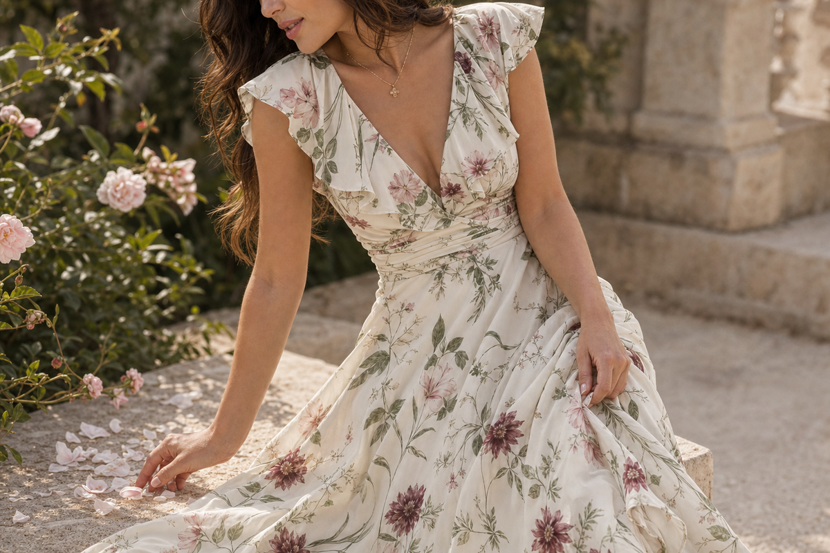 Dettaglio Flor Bouquets con stampa floreale e petali nella luce