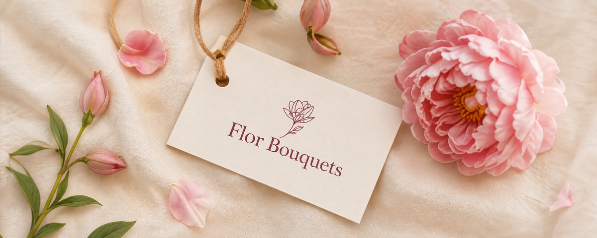 Flor Bouquets card with peony and petals