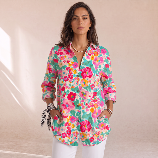 Giulia - Camicia Casual A Maniche Lunghe Con Stampa Floreale Retrò Vivace, foto principale