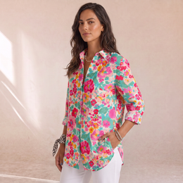 Giulia - Camicia Casual A Maniche Lunghe Con Stampa Floreale Retrò Vivace, dettaglio 2