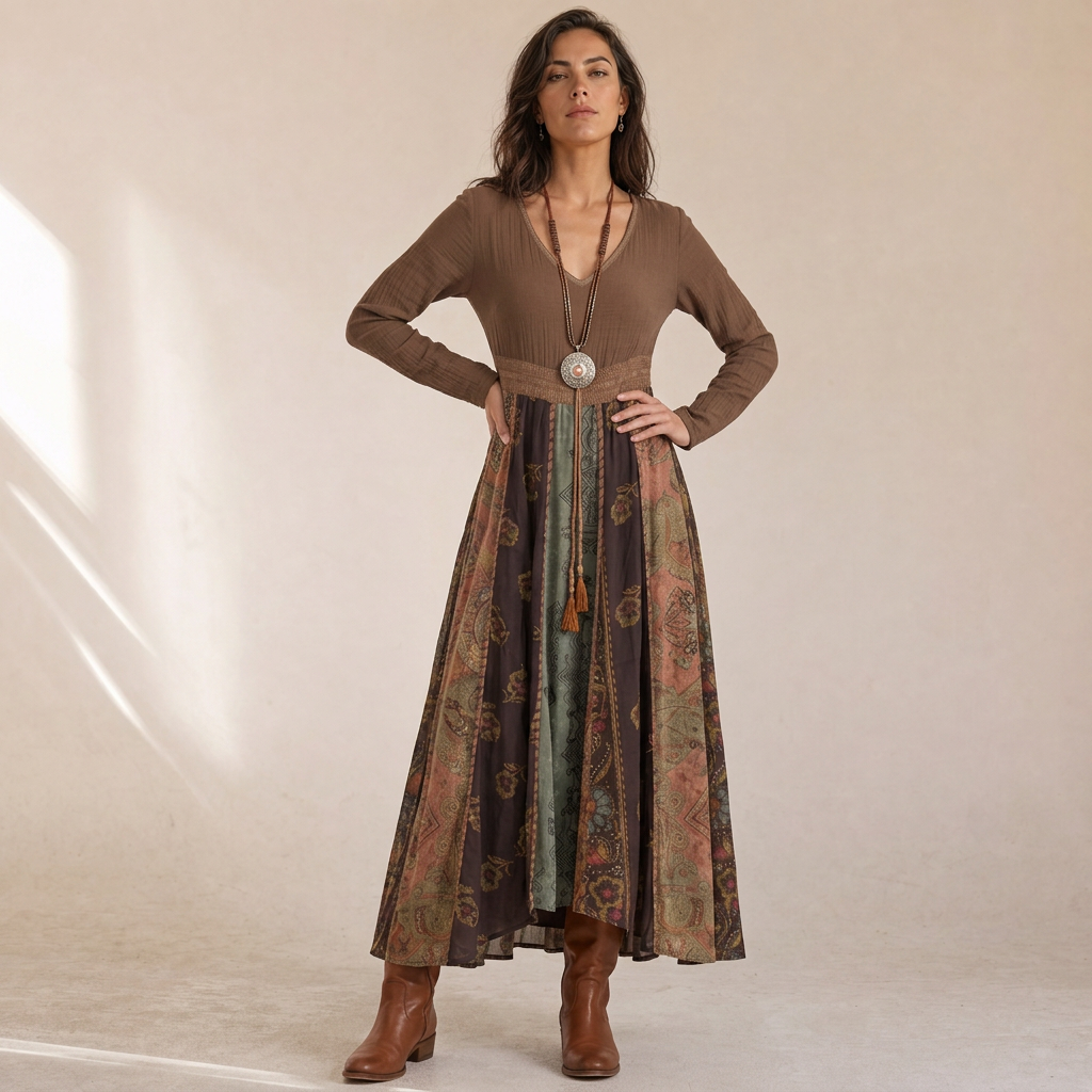 Gertrude - Vestito Lungo Bohémien Con Pannelli, foto principale