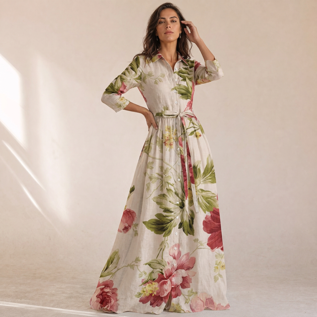 Alessia - Vestito Floreale Con Bottoni Frontali