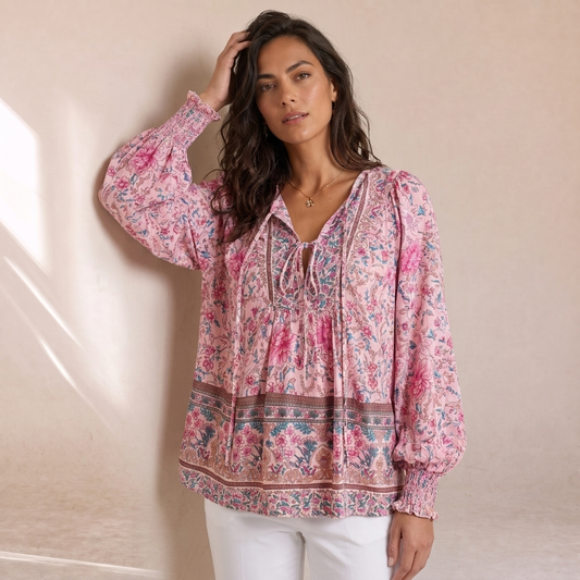 Elena - Blusa Estiva Floreale Con Maniche A Sbuffo