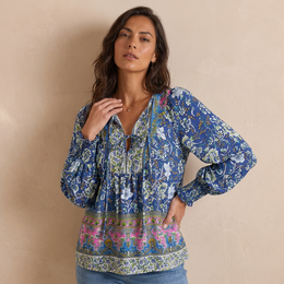 Elena - Blusa Estiva Floreale Con Maniche A Sbuffo