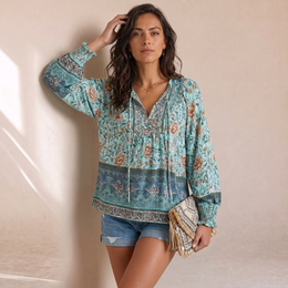 Elena - Blusa Estiva Floreale Con Maniche A Sbuffo