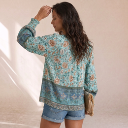 Elena - Blusa Estiva Floreale Con Maniche A Sbuffo