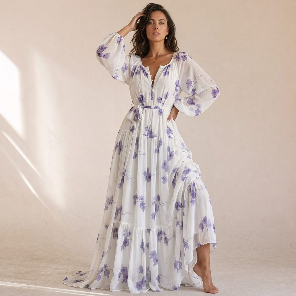 Serena - Abito Maxi Floreale Acquerello