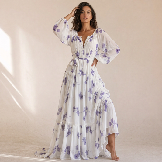 Serena - Abito Maxi Floreale Acquerello