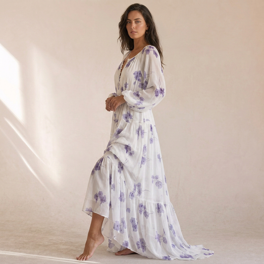 Serena - Abito Maxi Floreale Acquerello