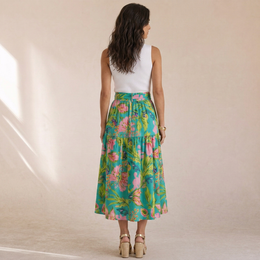 Prosperina - Gonna Midi In Cotone Con Stampa Floreale Tropicale