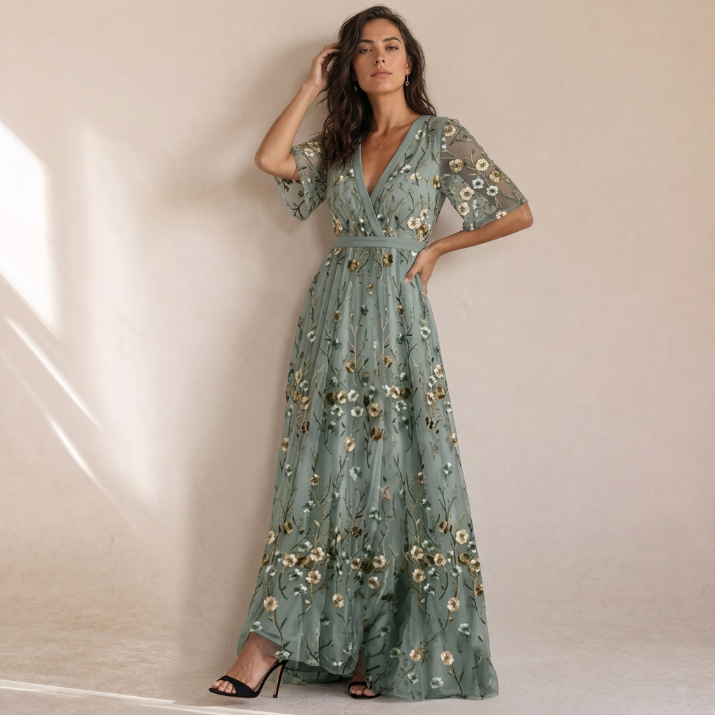 Charlotte - Abito Maxi Floreale Con Scollo A V