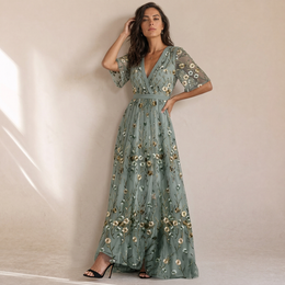 Charlotte - Abito Maxi Floreale Con Scollo A V