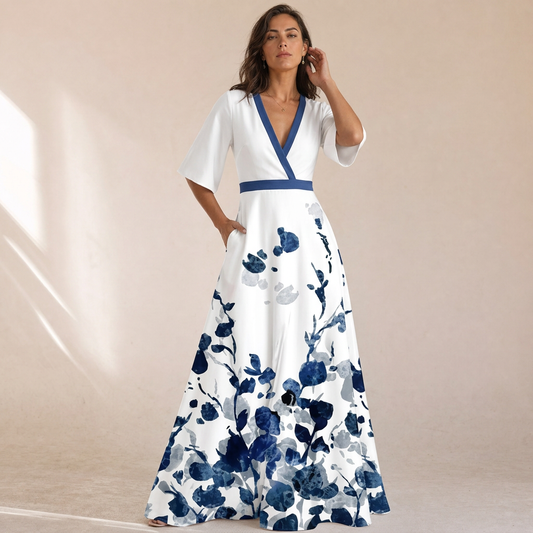 Valentina - Abito Maxi Floreale Portafoglio Con Scollo A V
