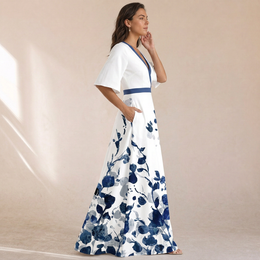 Valentina - Abito Maxi Floreale Portafoglio Con Scollo A V