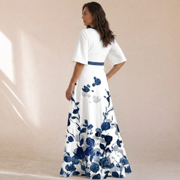 Valentina - Abito Maxi Floreale Portafoglio Con Scollo A V