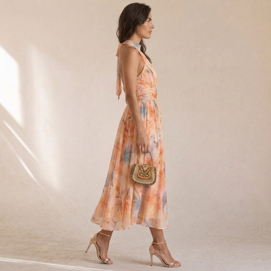 Monika - Abito Estivo Acquerello Con Collo All'Americana