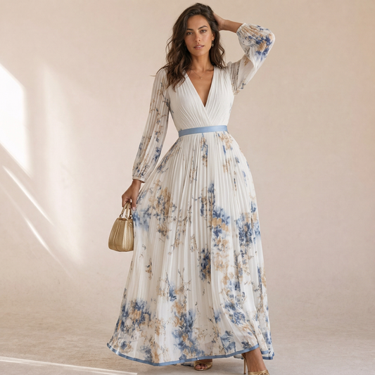 Bianca - Abito Maxi In Chiffon Floreale Con Maniche A Palloncino