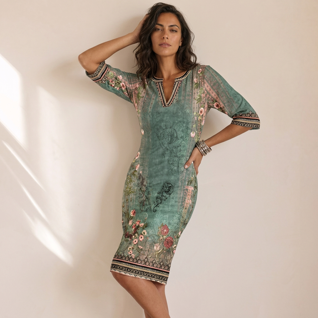 Lore - Abito Midi Floreale Con Scollo A V