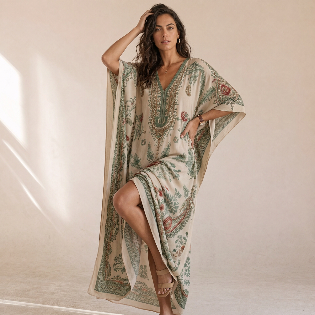 Arden - Caftano Floreale Con Scollo A V